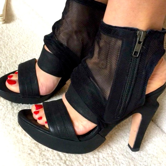 LD Tuttle Womens 7 Vero Cuoio Mesh Zip up Peep Toe Heels - Picture 2 of 11